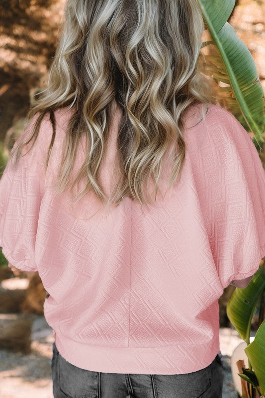 Grier 1/2 Striped Zip Puff Sleeved Top