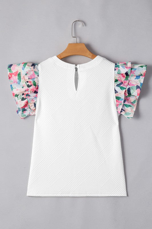 Sophia Floral Tiered Ruffle Sleeve Knit Crew