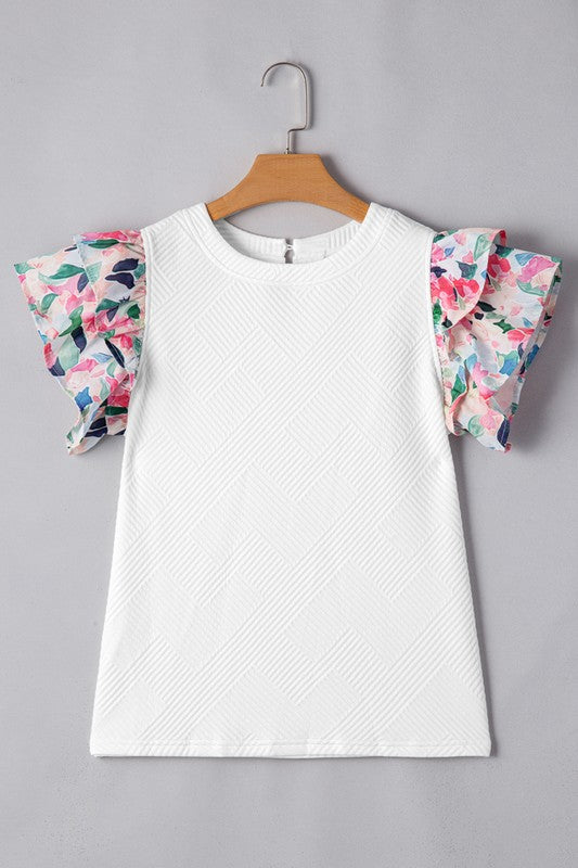 Sophia Floral Tiered Ruffle Sleeve Knit Crew