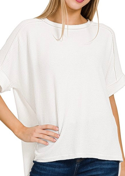 Emily Corded Rib Raw Edge Cuffed Tee