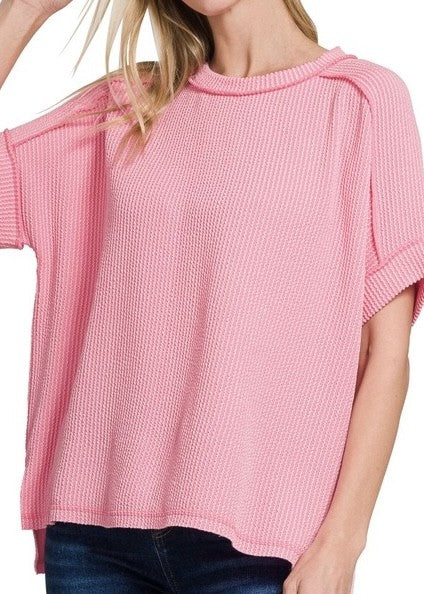 Emily Corded Rib Raw Edge Cuffed Tee