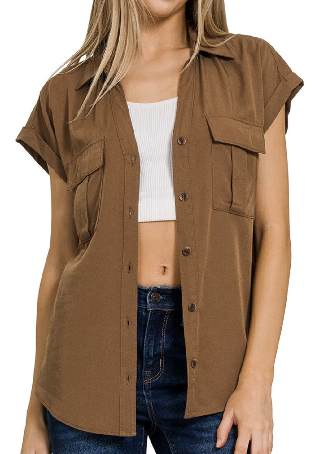 Frances Tencel V-Neck Collared Shirt