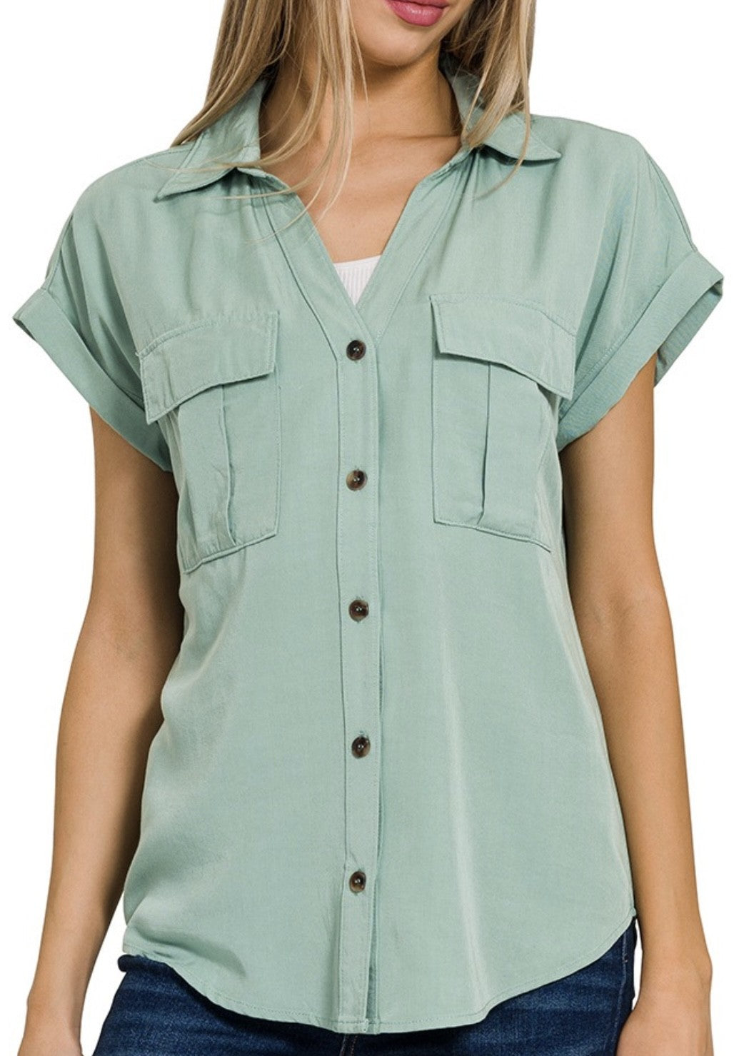 Frances Tencel V-Neck Collared Shirt