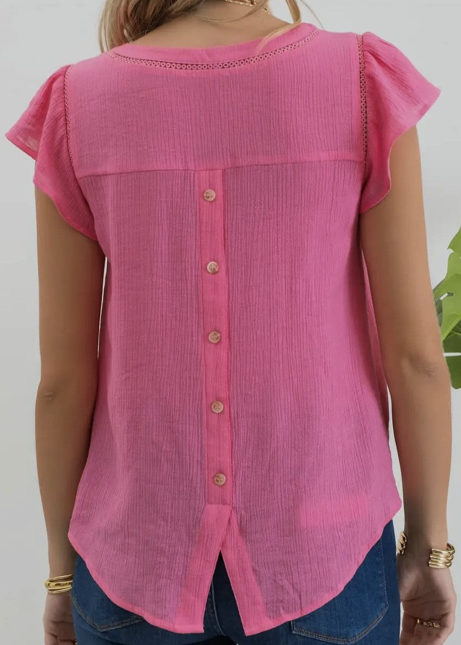 Bianca Tulip Sleeve Back Button Crew