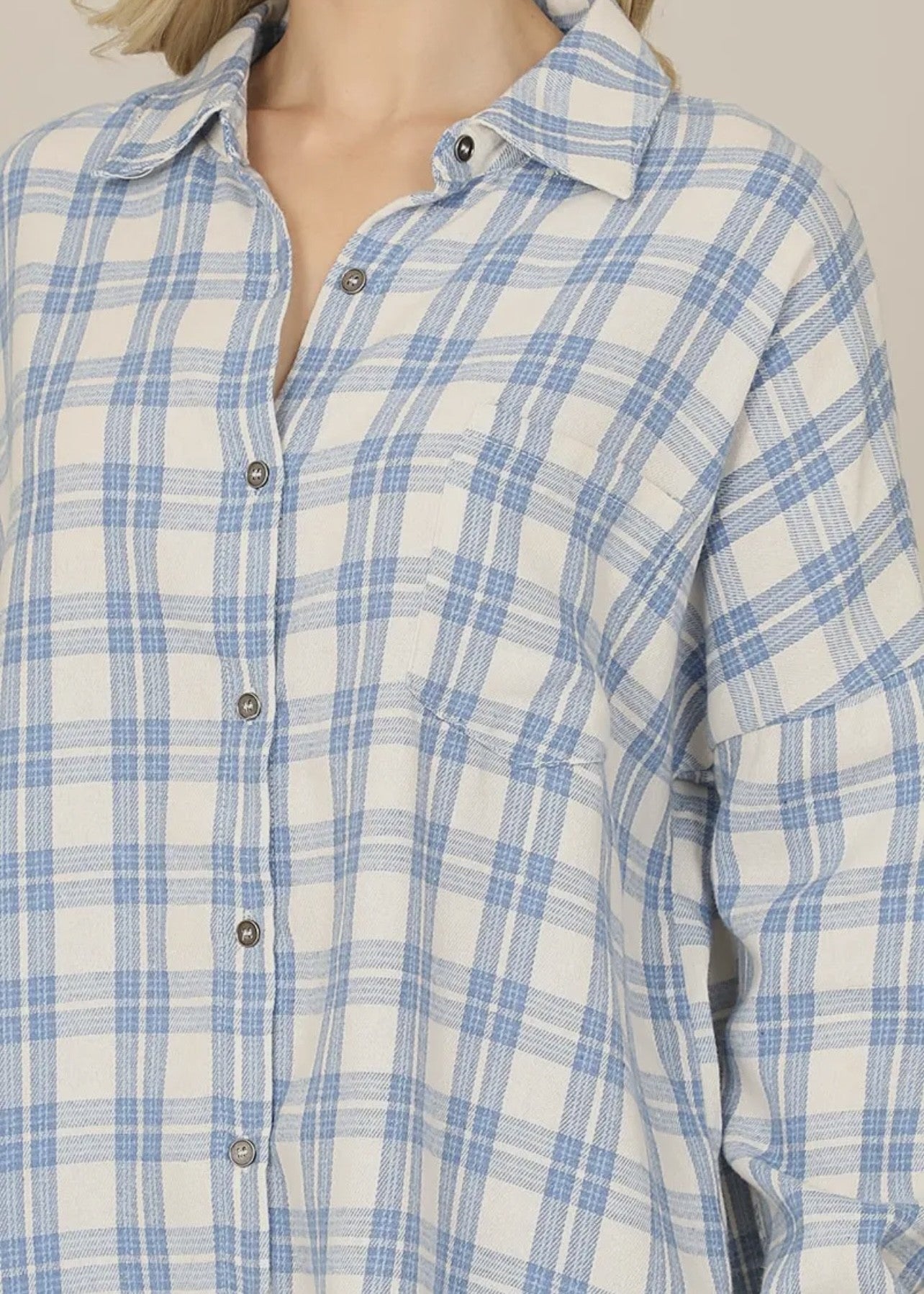 June Roomy Plaid Button Front Top