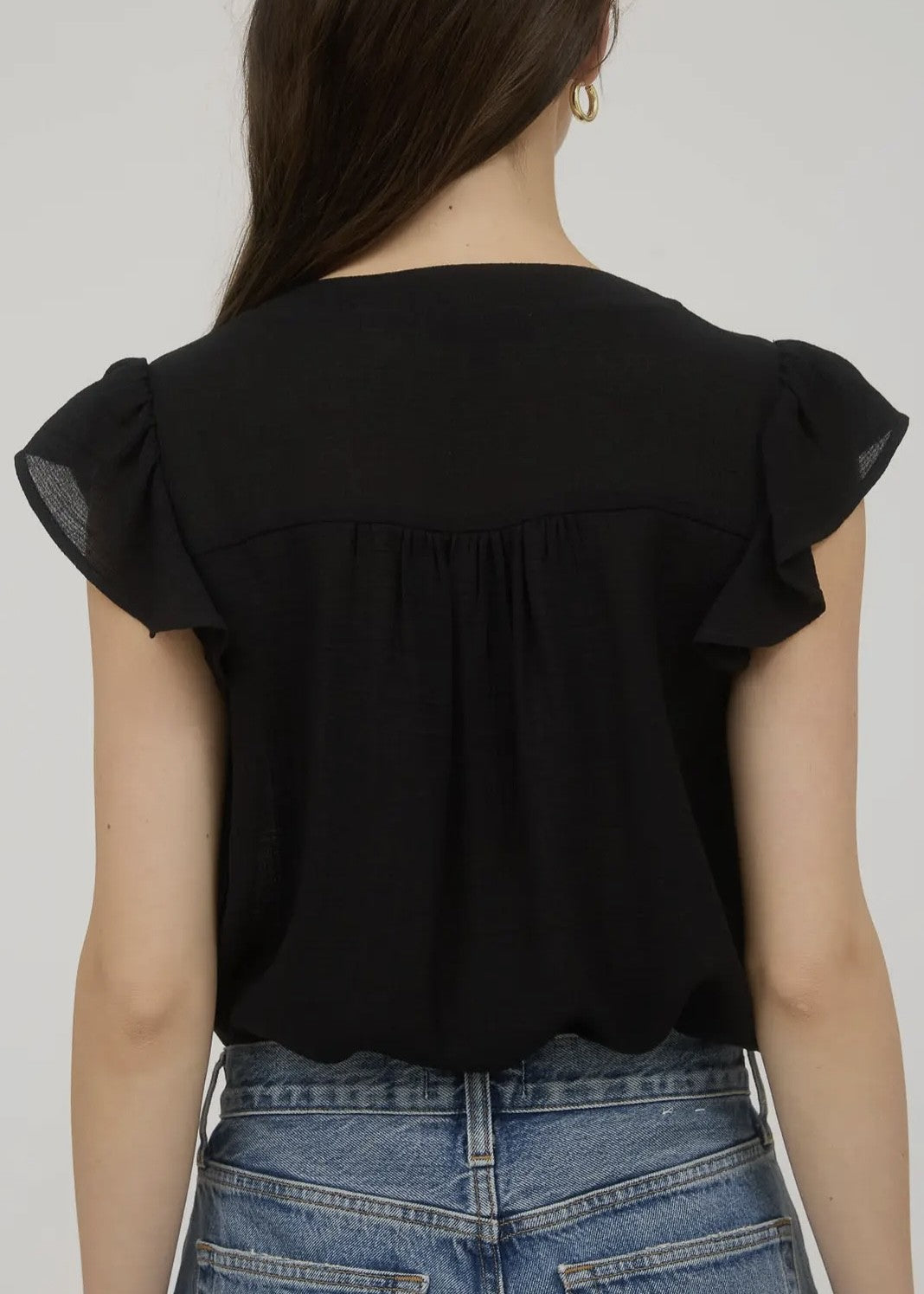 Lourdes Floral Embroidered Flutter Sleeve Top