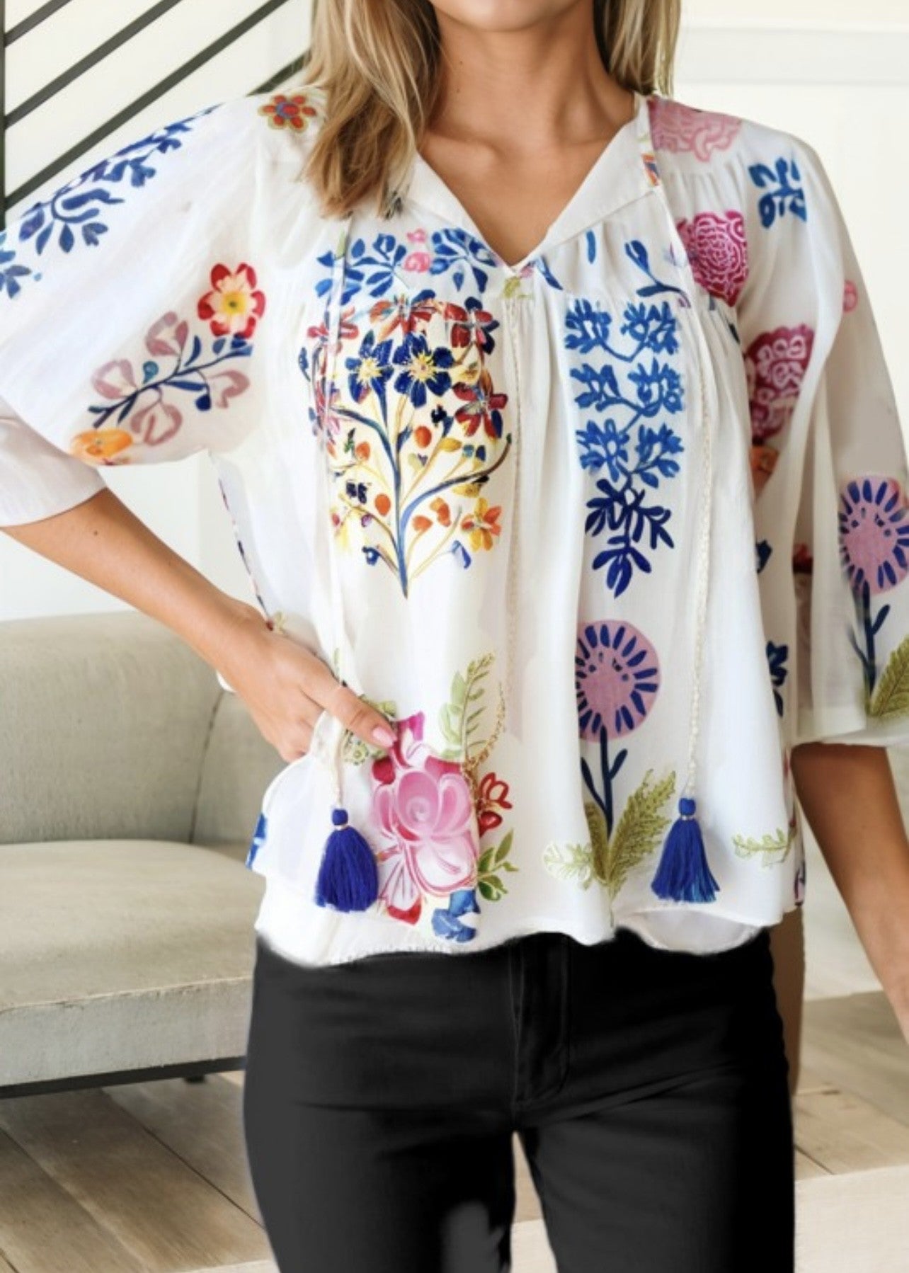 Brazil Floral V-Neck Top
