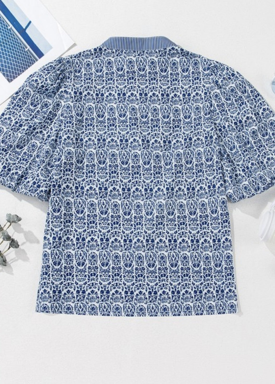 Valley Floral Puff Sleeve w/Striped VNeck