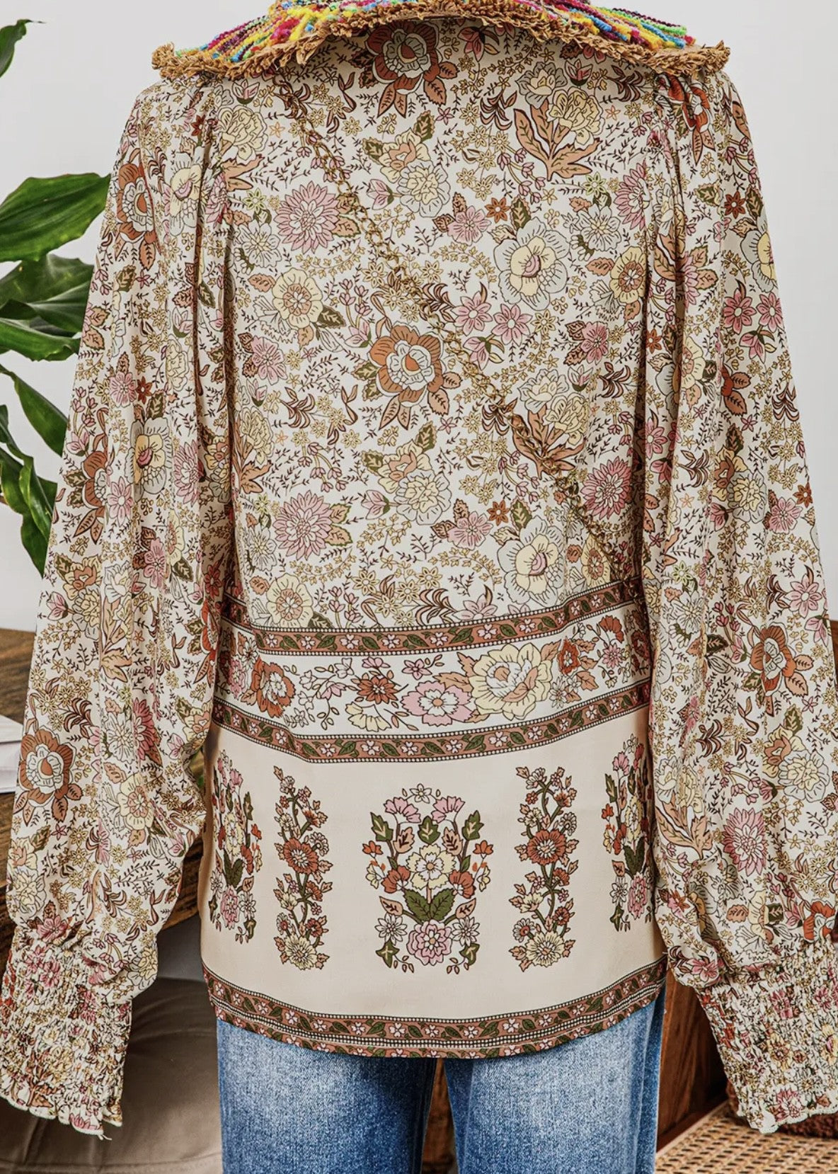 Olivia Tie-Front Boho Printed Blouse