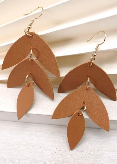 Tiered Leather Leaf Earrings