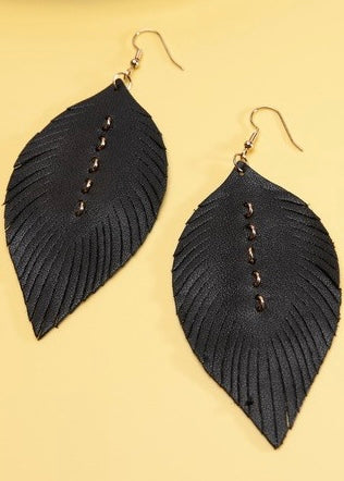 Leather Leaf Earrings w/ Link Detail