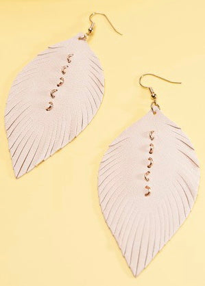 Leather Leaf Earrings w/ Link Detail