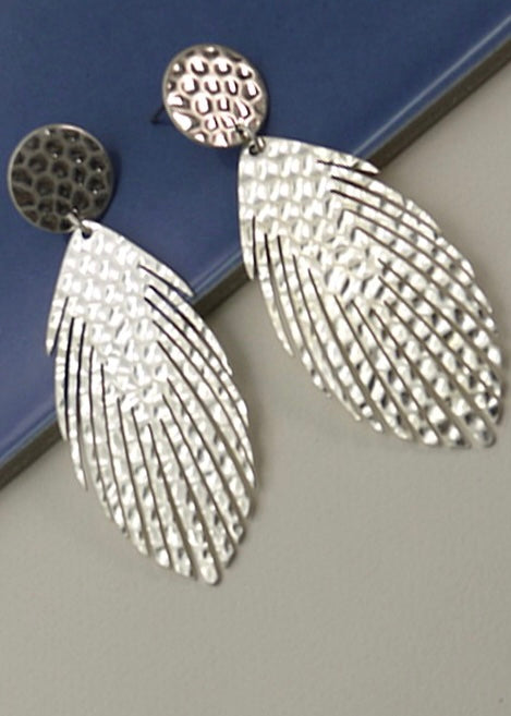 Hammered Feather Drop Earrings