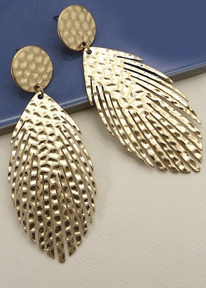 Hammered Feather Drop Earrings