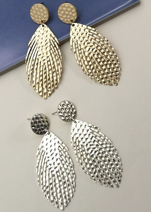 Hammered Feather Drop Earrings