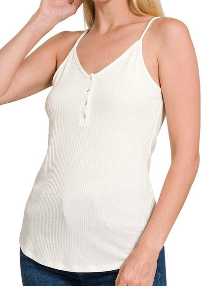 Ribbed Snap Front Tank Top