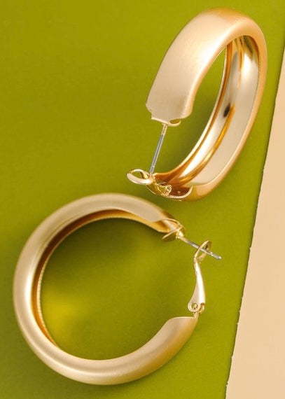 Classic Wide Brushed Metal Hoop Earrings