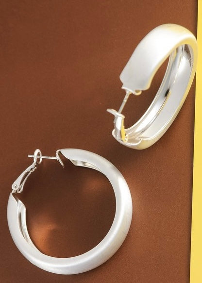 Classic Wide Brushed Metal Hoop Earrings