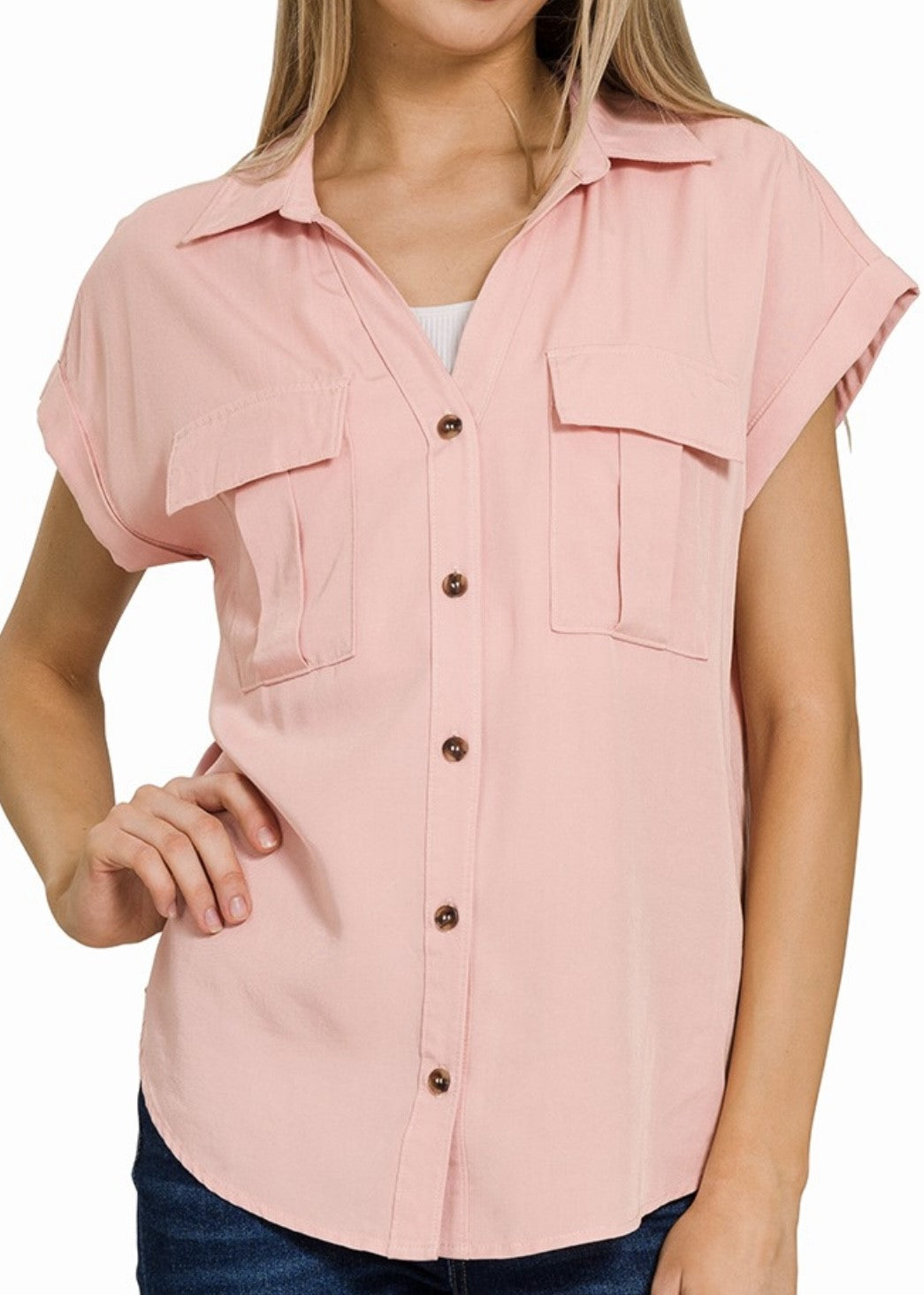 Frances Tencel V-Neck Collared Shirt