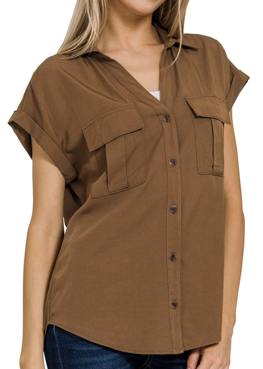 Frances Tencel V-Neck Collared Shirt