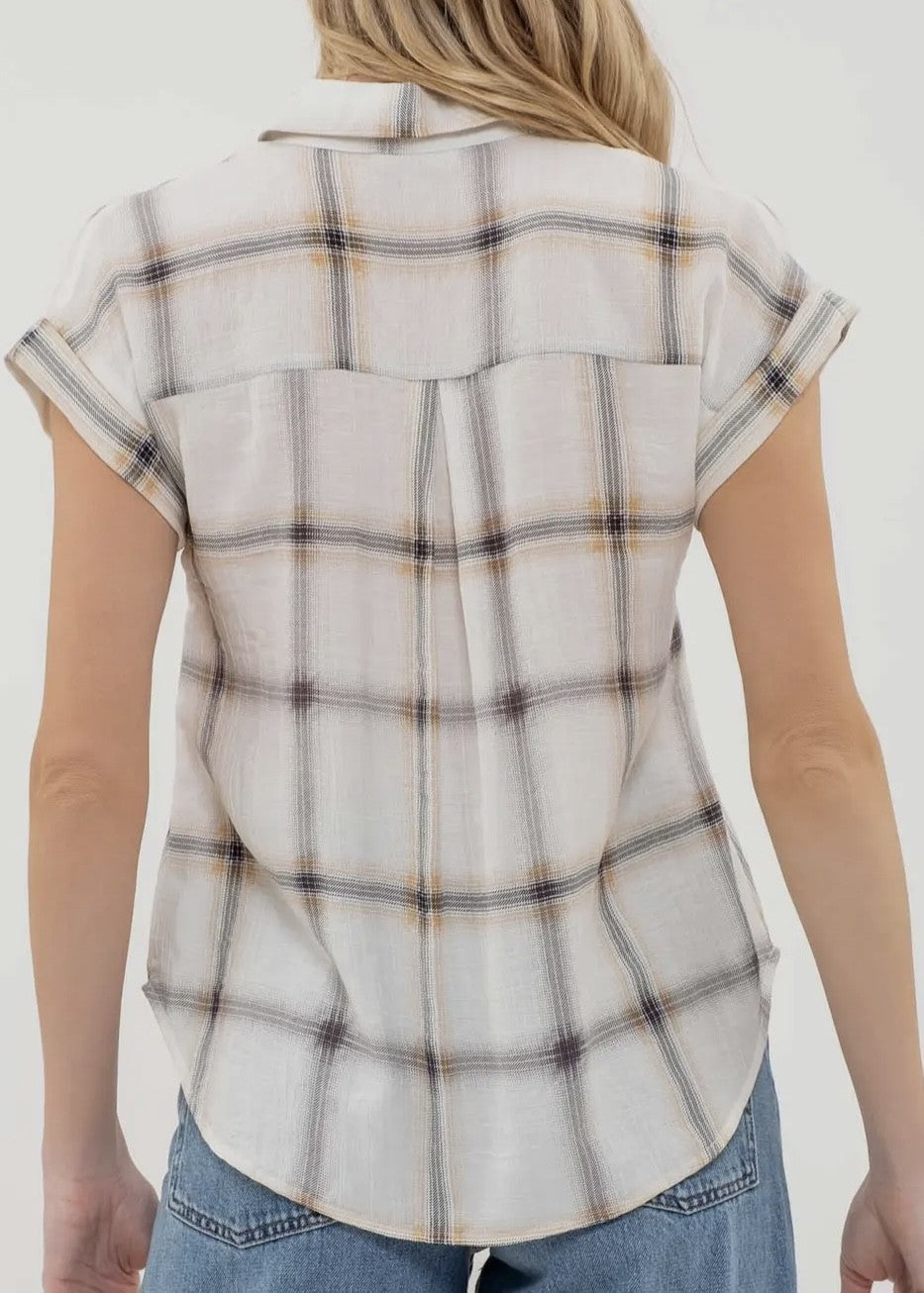 Cordelia Plaid Button-Front Top w/Chest Pocket