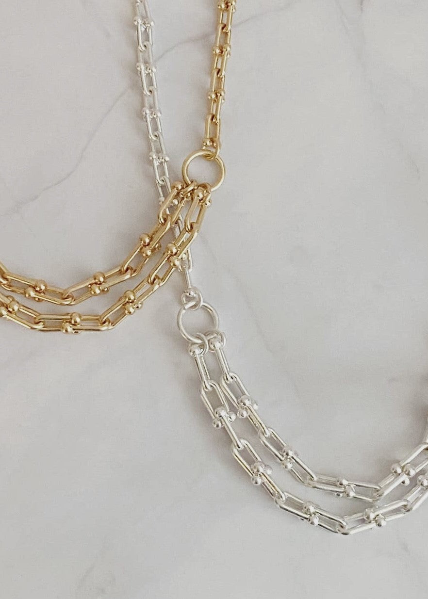 Dble Chain Link Drop Necklace