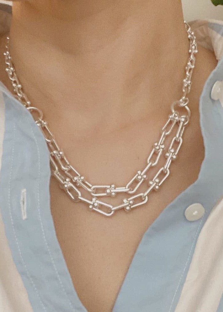 Dble Chain Link Drop Necklace