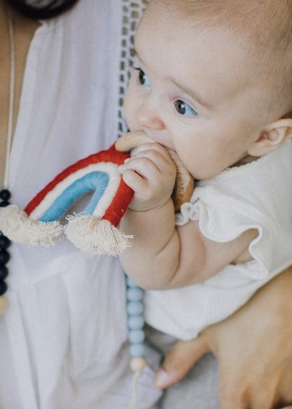 Red Multi-Rainbow Macrame Teether