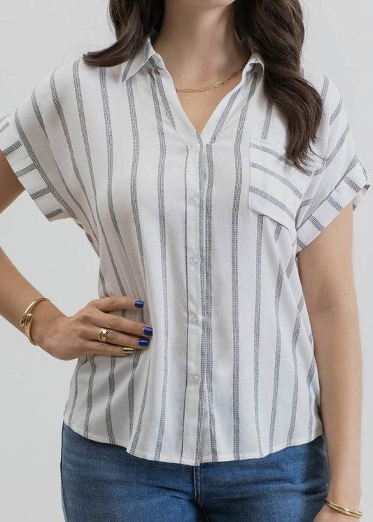 Khione Striped Button-Front Top w/Chest Pocket