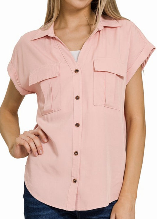 Kara Tencel V-Neck Button Front Top