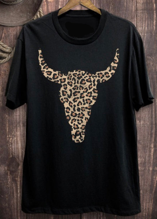 Leopard Cow Skull Crew Tee