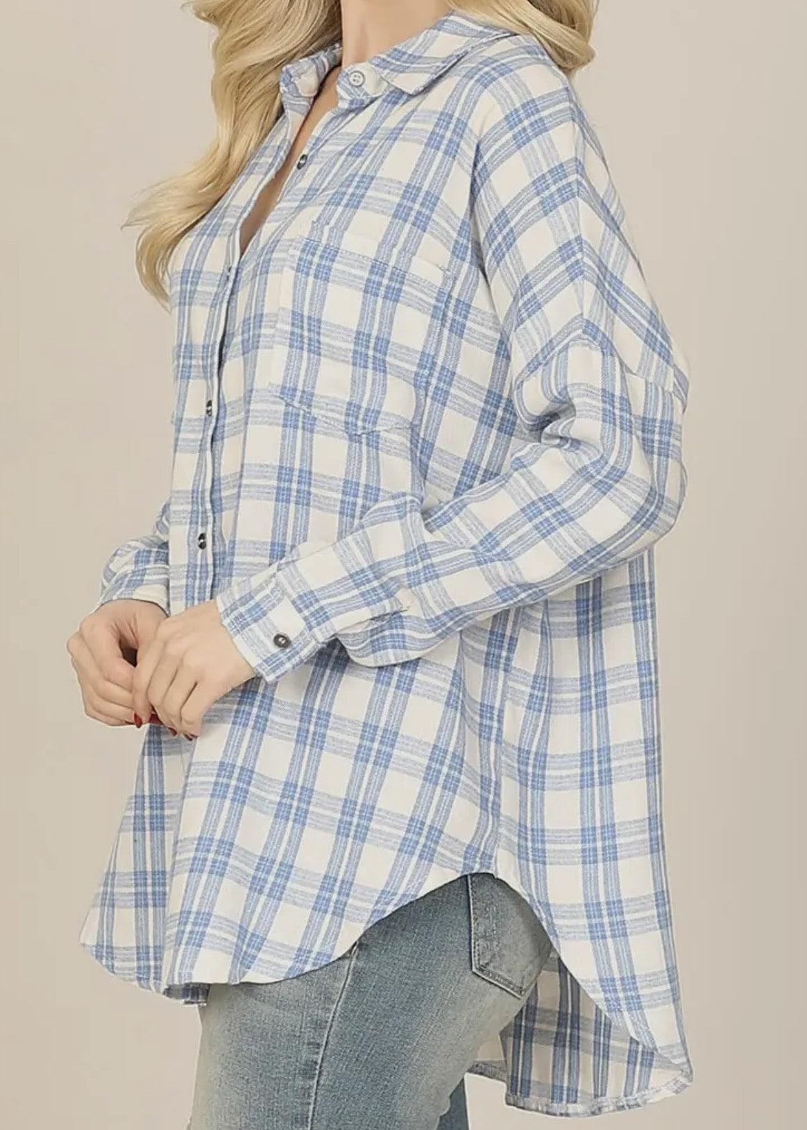 June Roomy Plaid Button Front Top