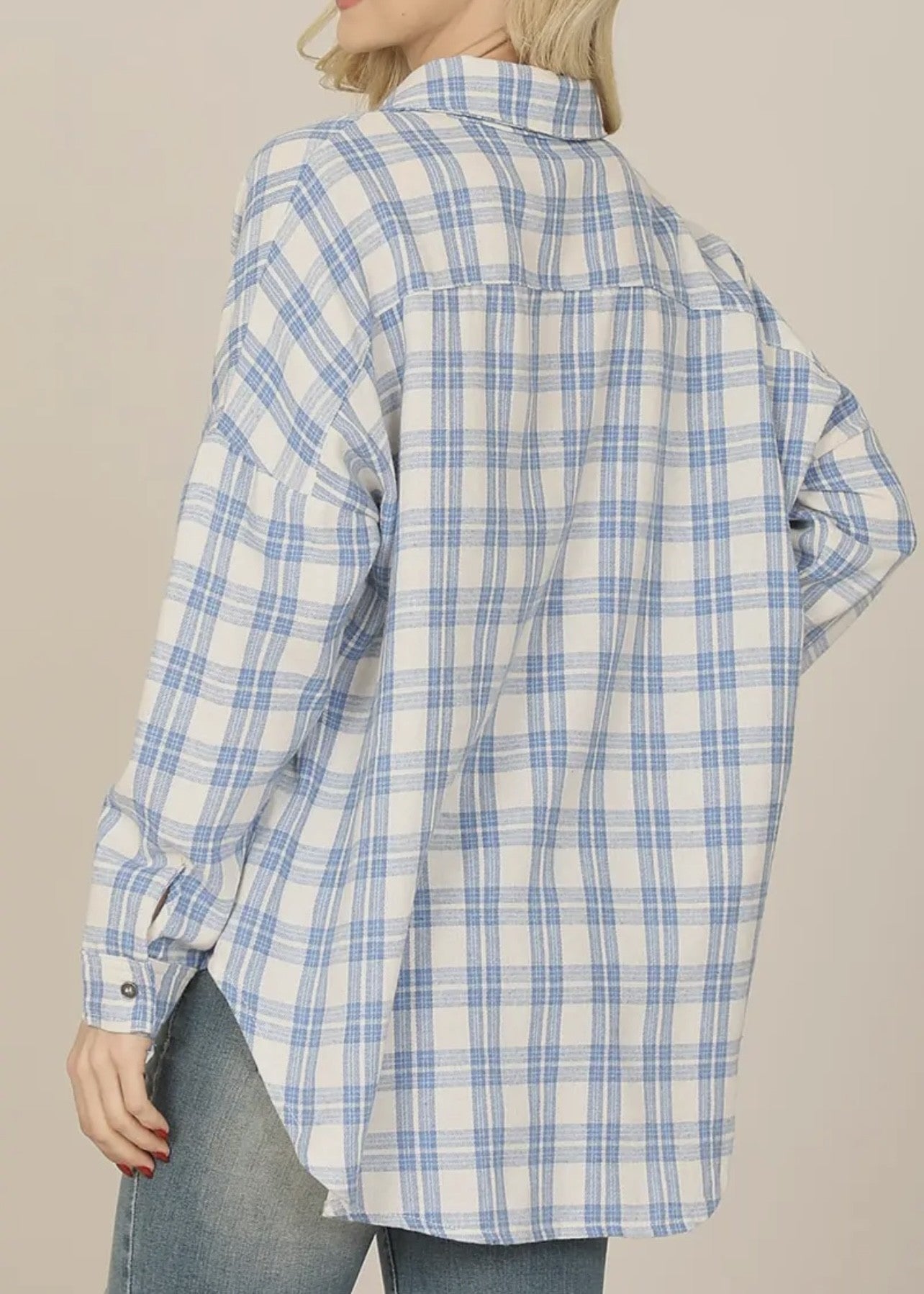 June Roomy Plaid Button Front Top