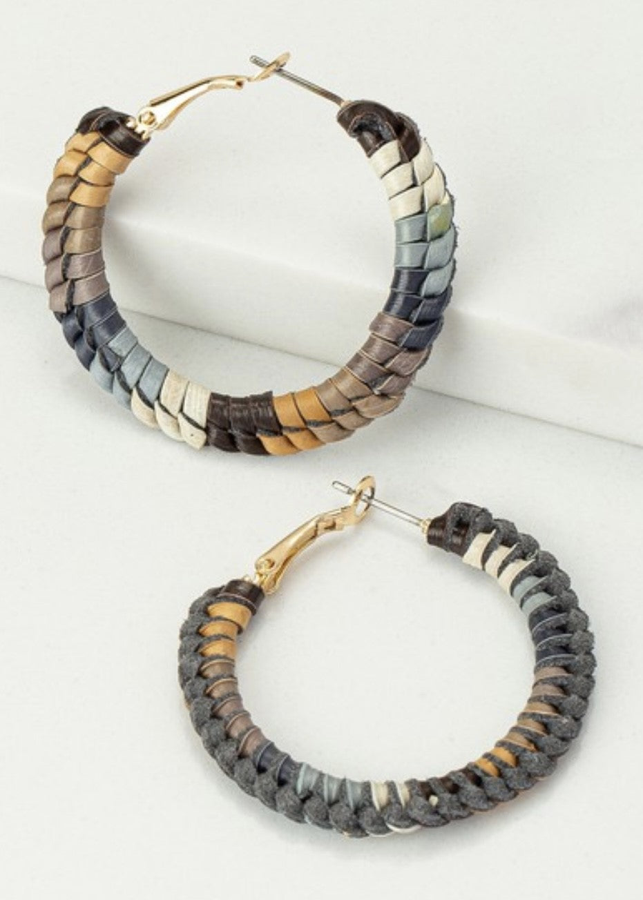 Braided Leather Hoop Earrings