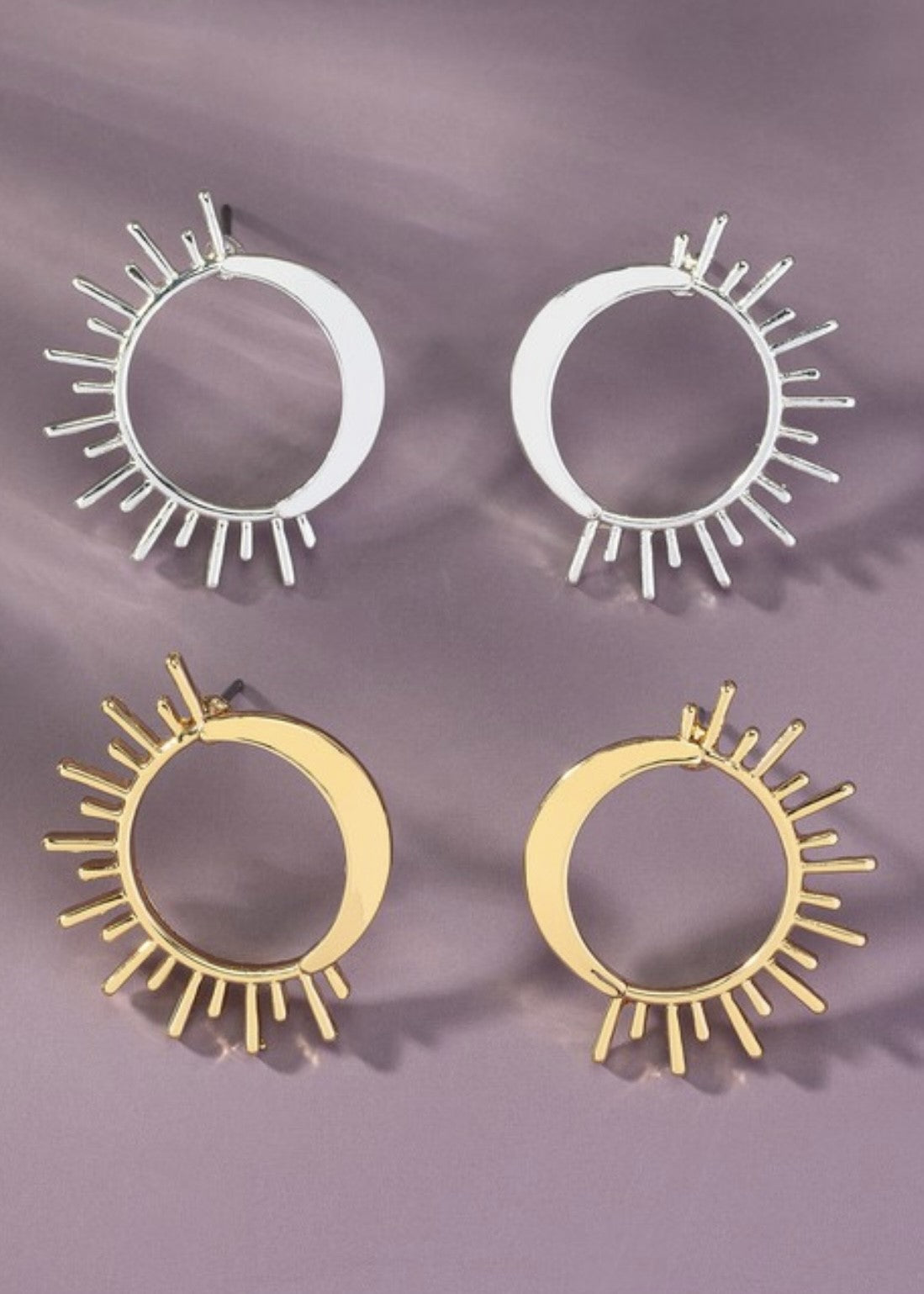 Moon & Sun Stud Hoop Earrings