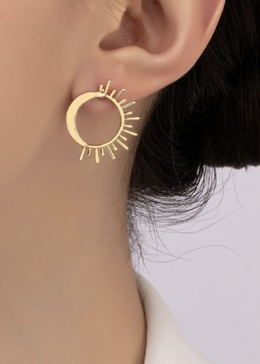Moon & Sun Stud Hoop Earrings