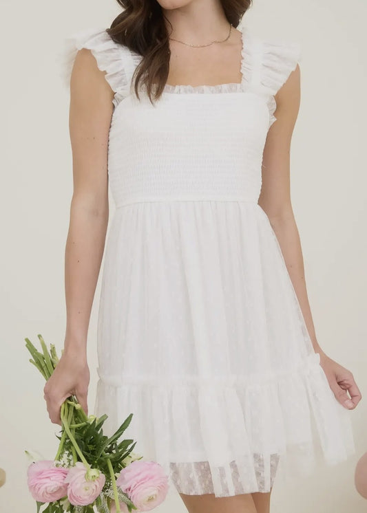 Freya Chiffon Dot Cap Sleeve Mini Dress