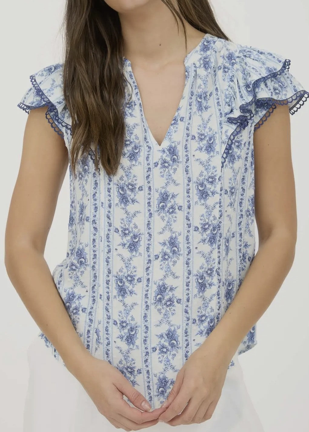 Bethel Split Neck Floral Flutter Sleeve Top