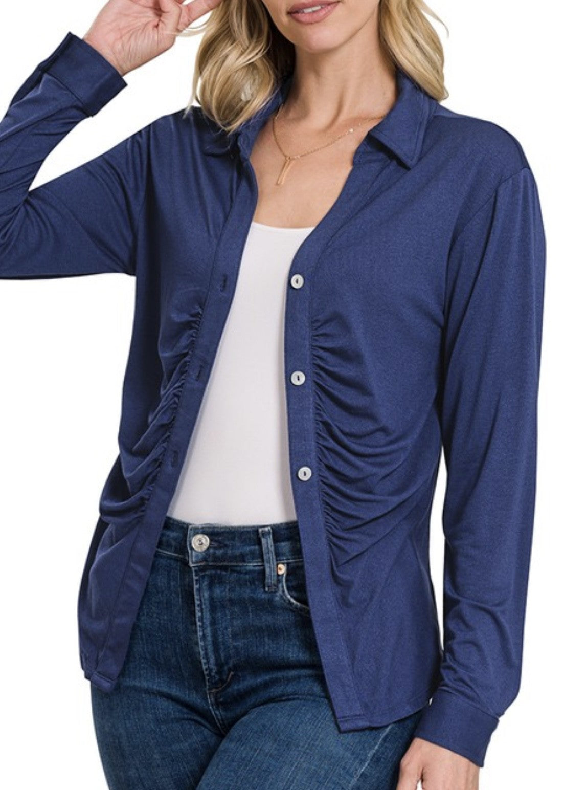 India Ruched Button Front Shirt