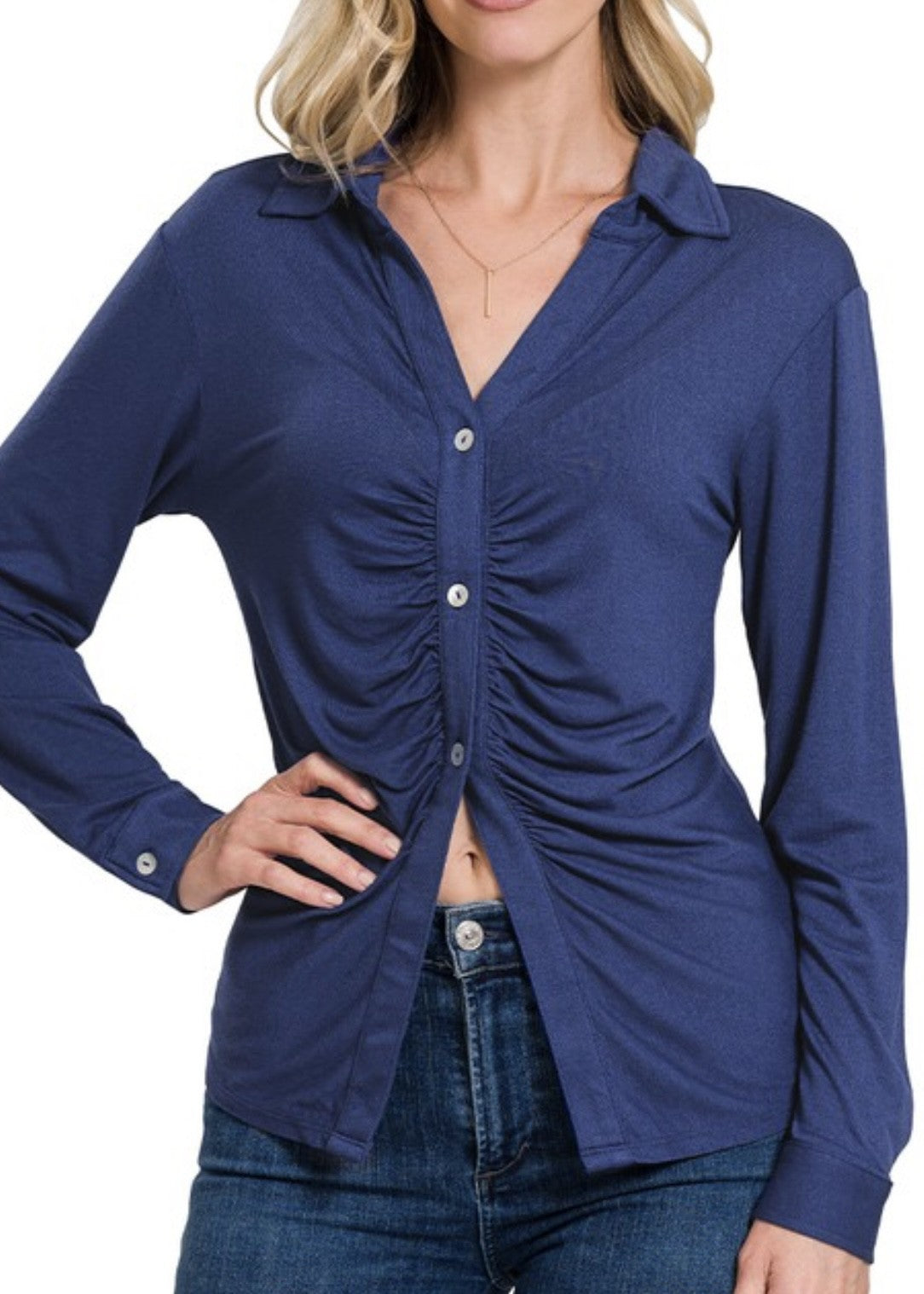 India Ruched Button Front Shirt