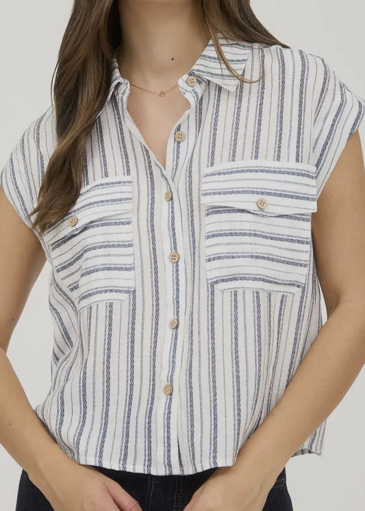 Dublin Striped Cap Sleeve Button Front Skirt