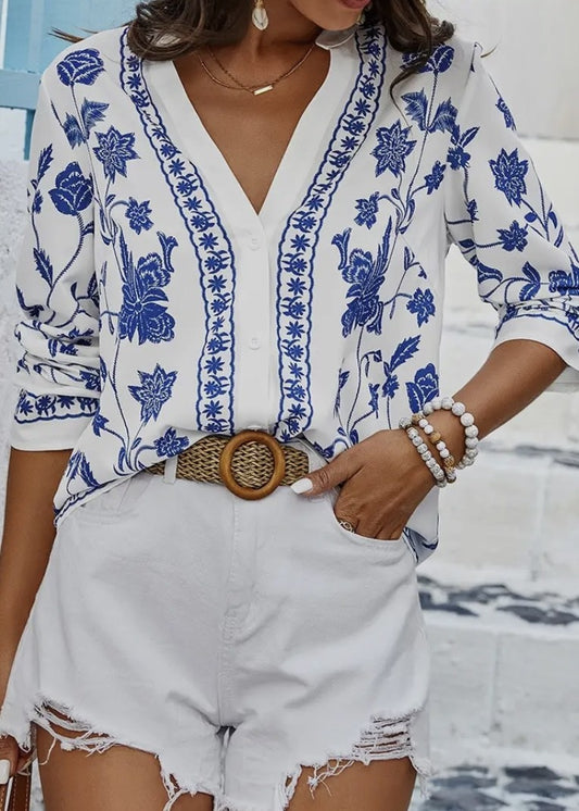 Lima Floral Print Split Neck Blouse