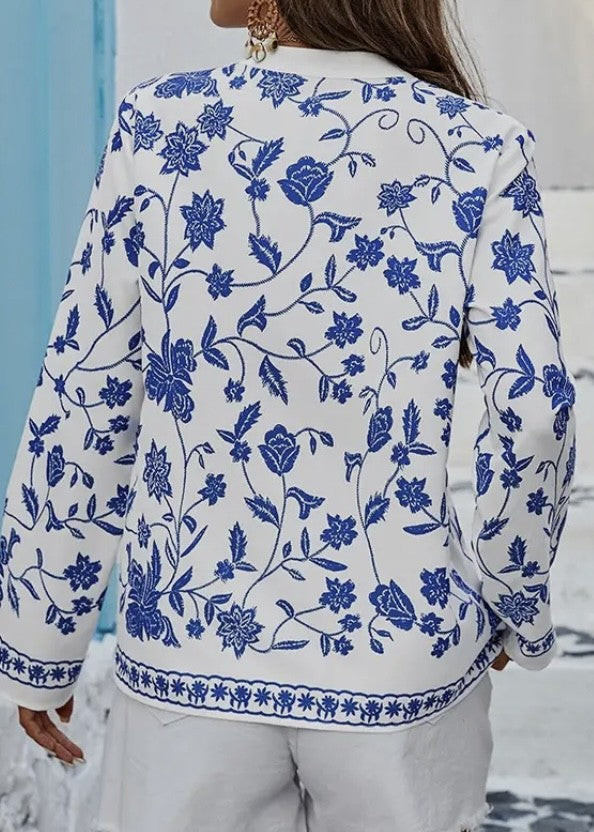 Lima Floral Print Split Neck Blouse