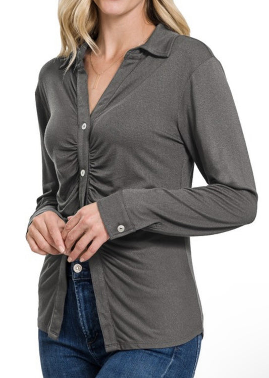 India Ruched Button Front Shirt