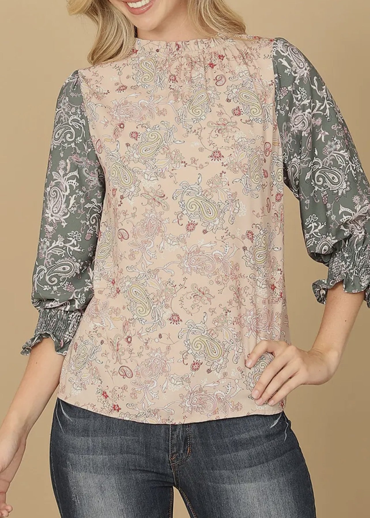 Freya Mixed Print 3/4 Sleeve Top