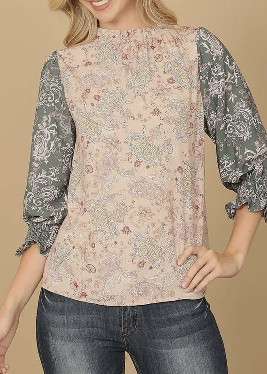 Freya Mixed Print 3/4 Sleeve Top
