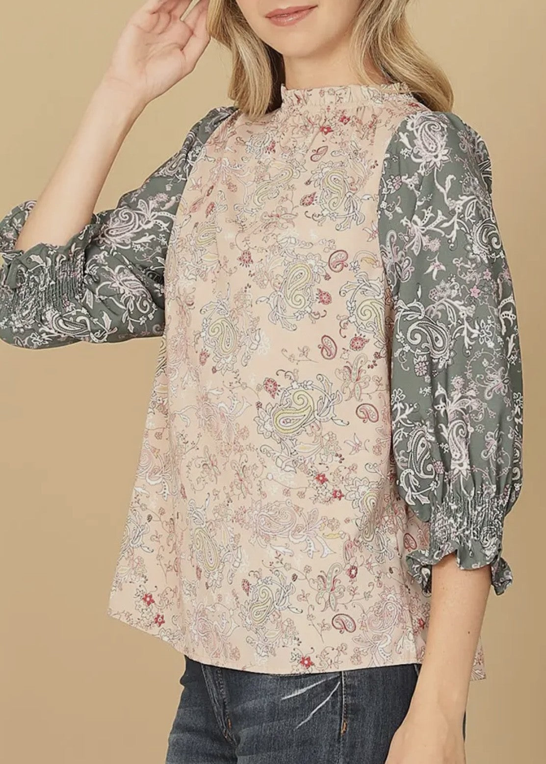 Freya Mixed Print 3/4 Sleeve Top
