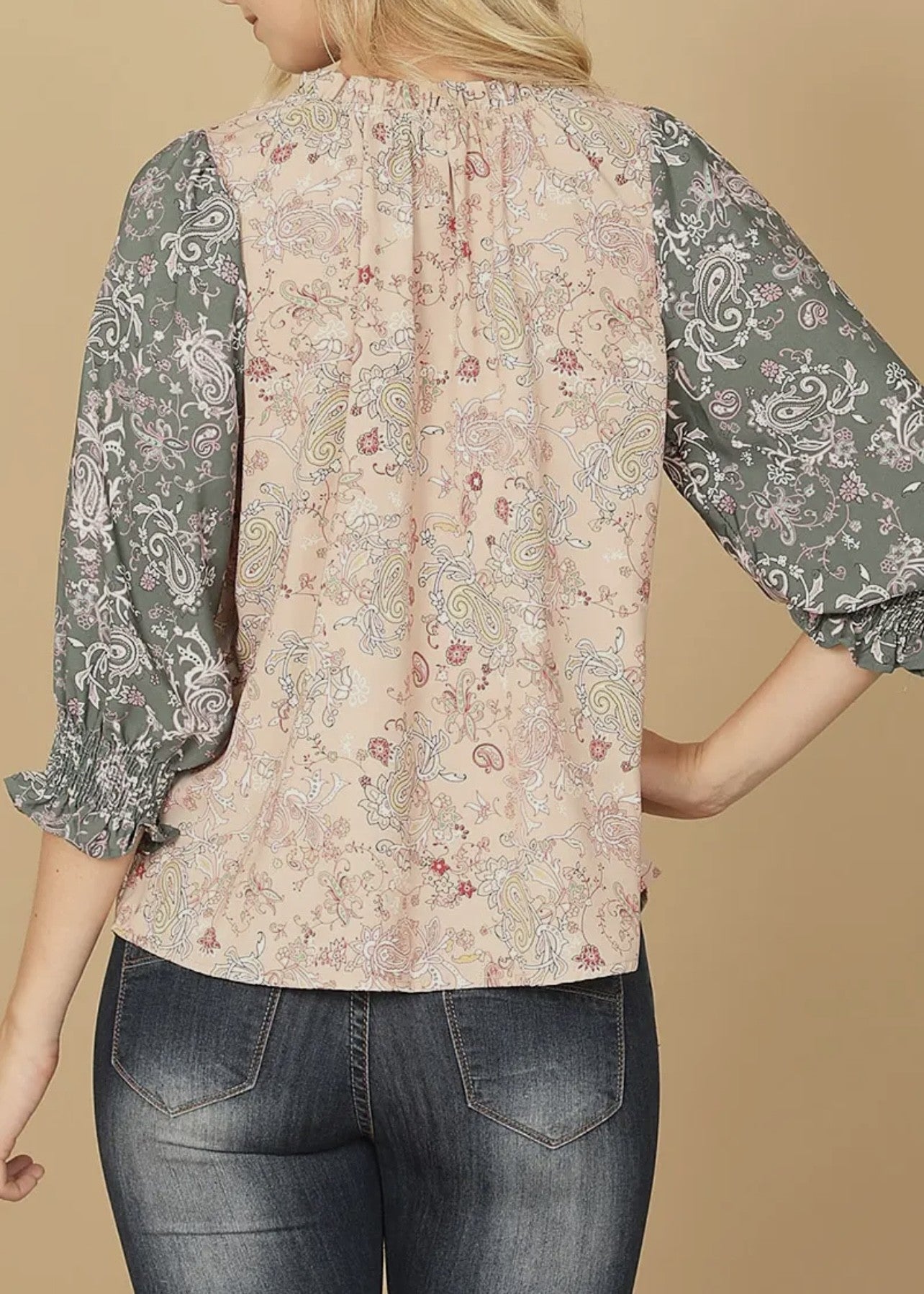 Freya Mixed Print 3/4 Sleeve Top