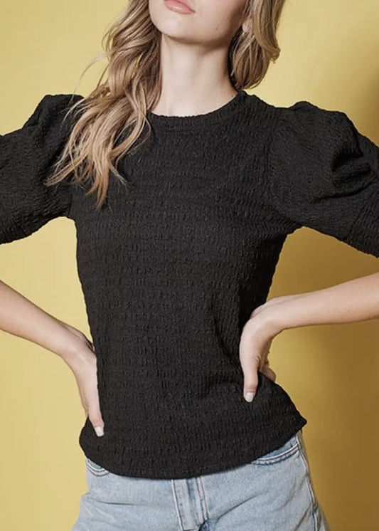 Story Twist Detail Puff Sleeve Crew