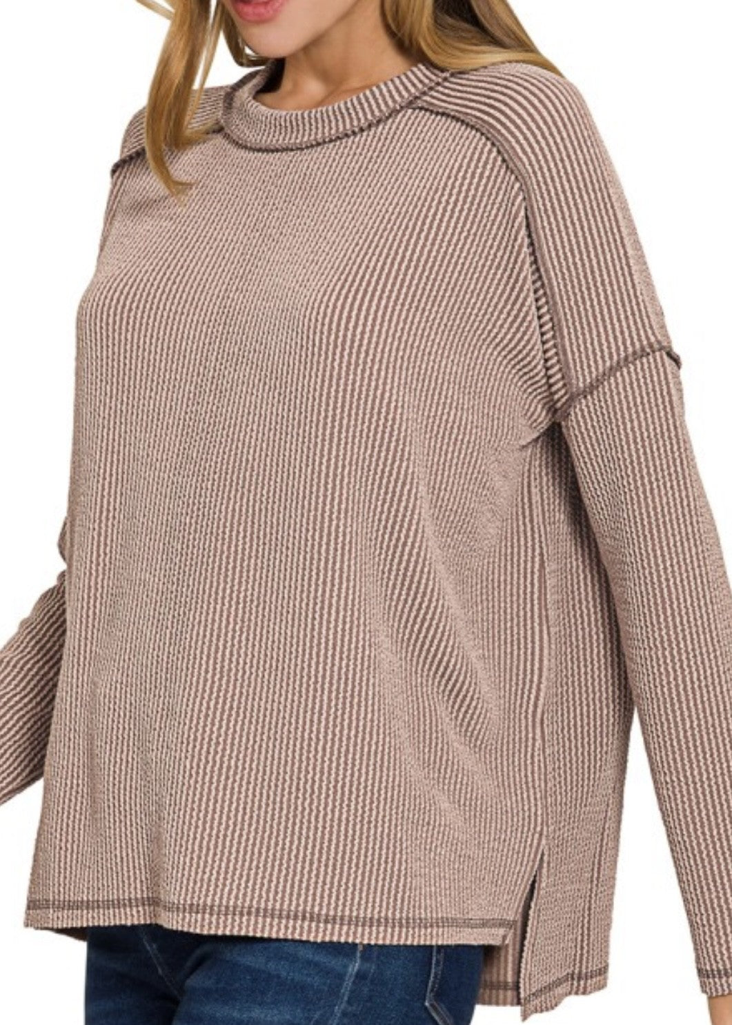 Jen Raw Edged Ribbed L/S Crew